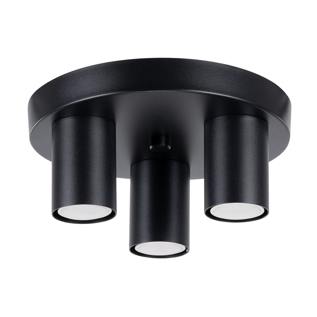 Plafonnier Lagos 3 tubes métal noir GU10, tubes cylindriques sur platine ronde