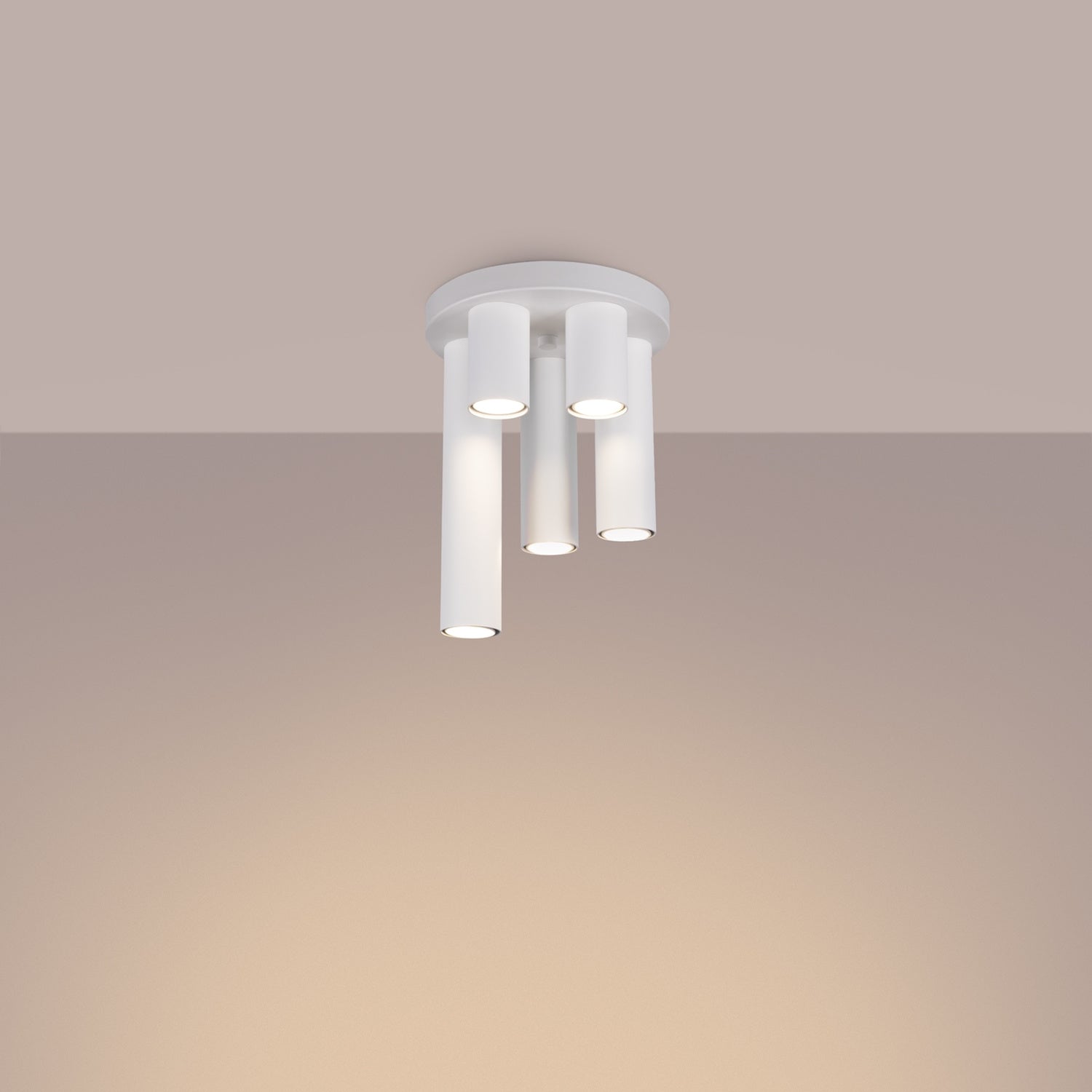 Plafonnier Lagos 5 tubes métal blanc GU10 allumé