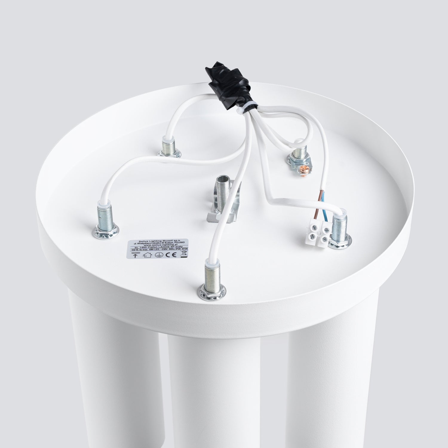 Plafonnier Lagos 5 tubes métal blanc GU10, gros plan allumé