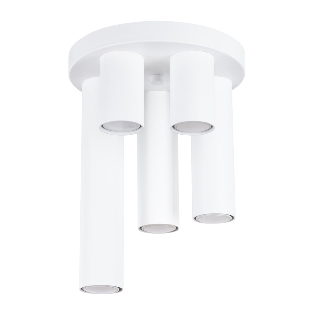 Plafonnier Lagos 5 tubes métal blanc GU10, tubes cylindriques sur platine ronde