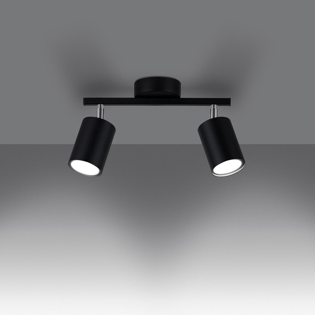 Plafonnier Lemmi 2 noir allumé, faisceaux dirigés GU10