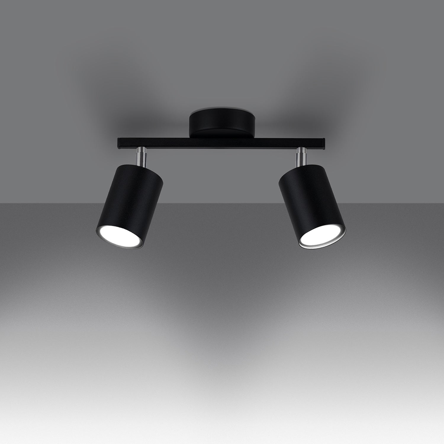 Plafonnier Lemmi 2 noir allumé, faisceaux dirigés GU10
