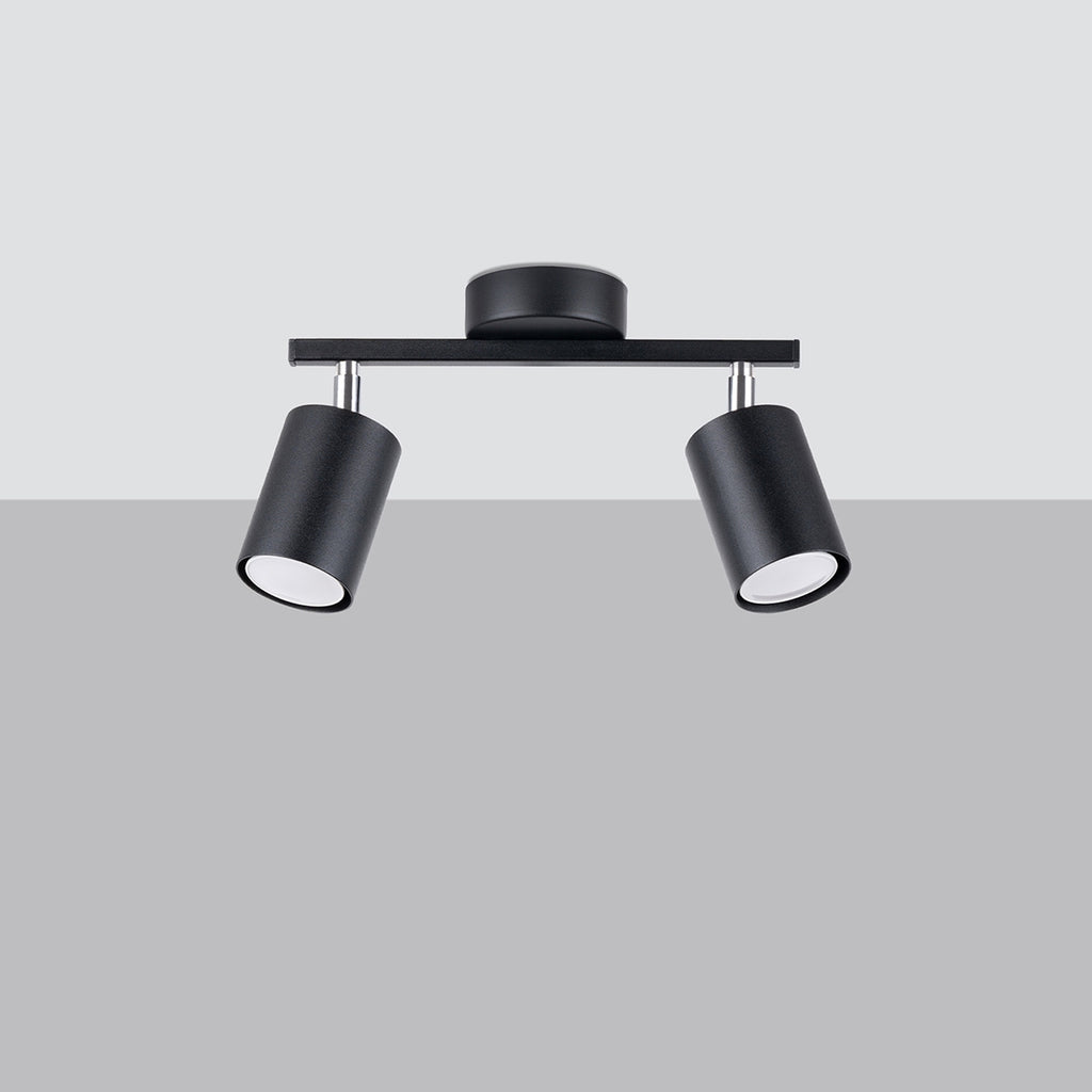 Plafonnier Lemmi 2 noir de trois quarts, spots orientables