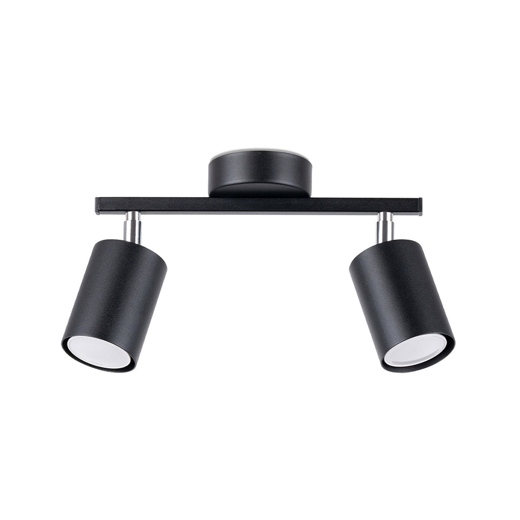 Plafonnier Lemmi 2 acier noir, 2 spots cylindriques orientables GU10 sur barre