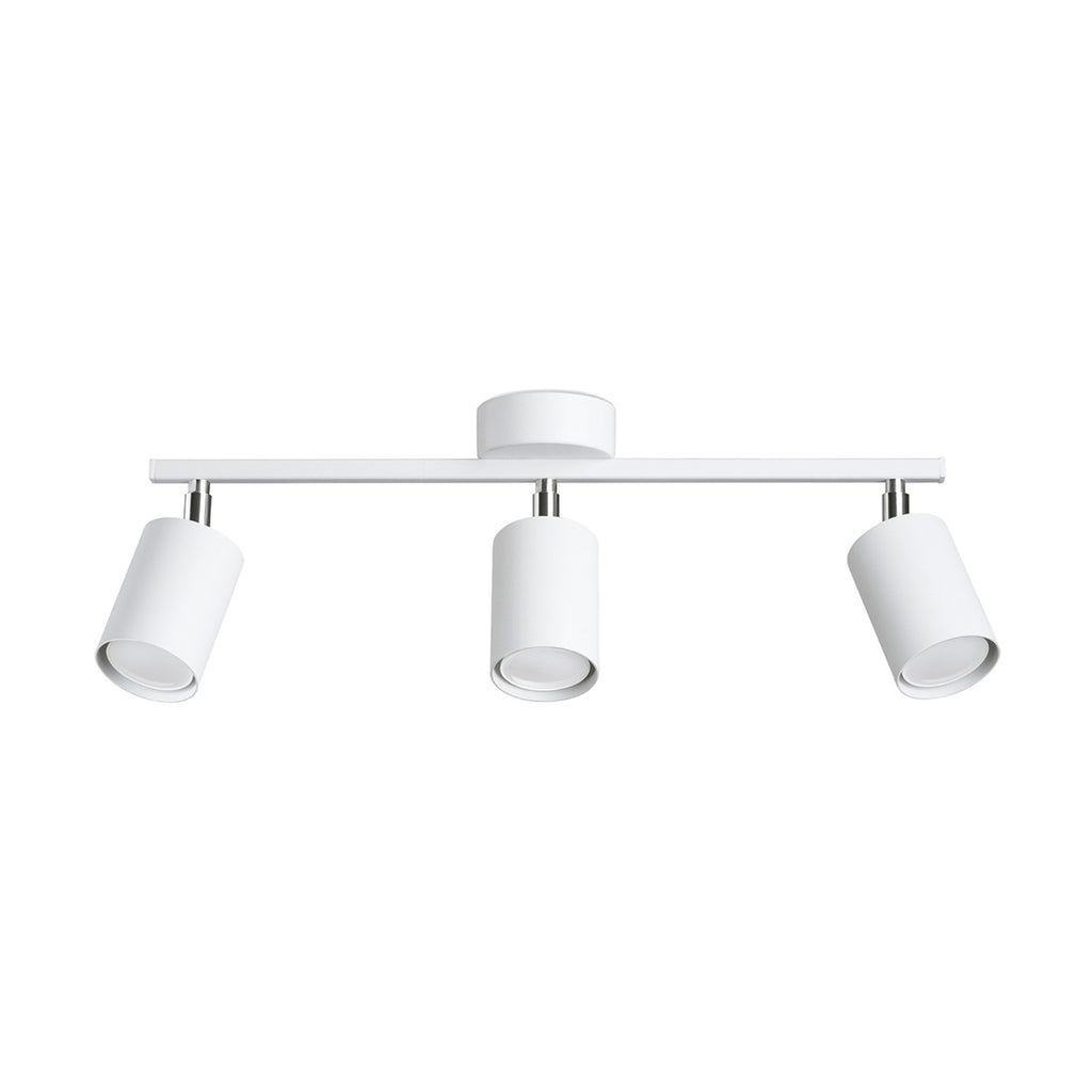 Plafonnier Lemmi 3 acier blanc, 3 spots cylindriques orientables GU10 sur barre
