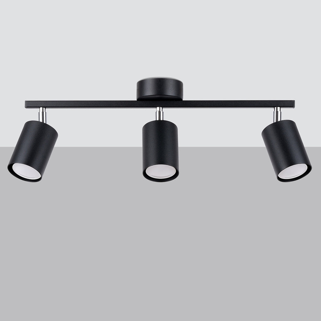 Plafonnier Lemmi 3 noir de trois quarts, spots orientables
