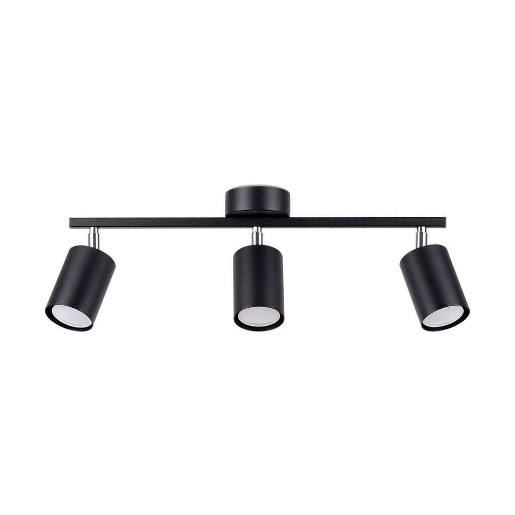 Plafonnier Lemmi 3 acier noir, 3 spots cylindriques orientables GU10 sur barre