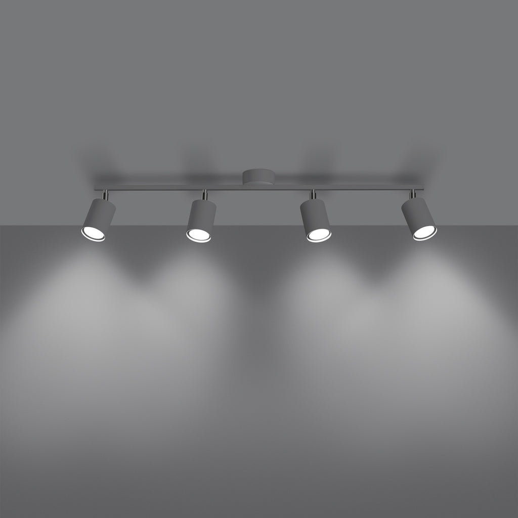 Plafonnier Lemmi 4 acier blanc GU10, détail d'un spot orientable sur rotule chromée