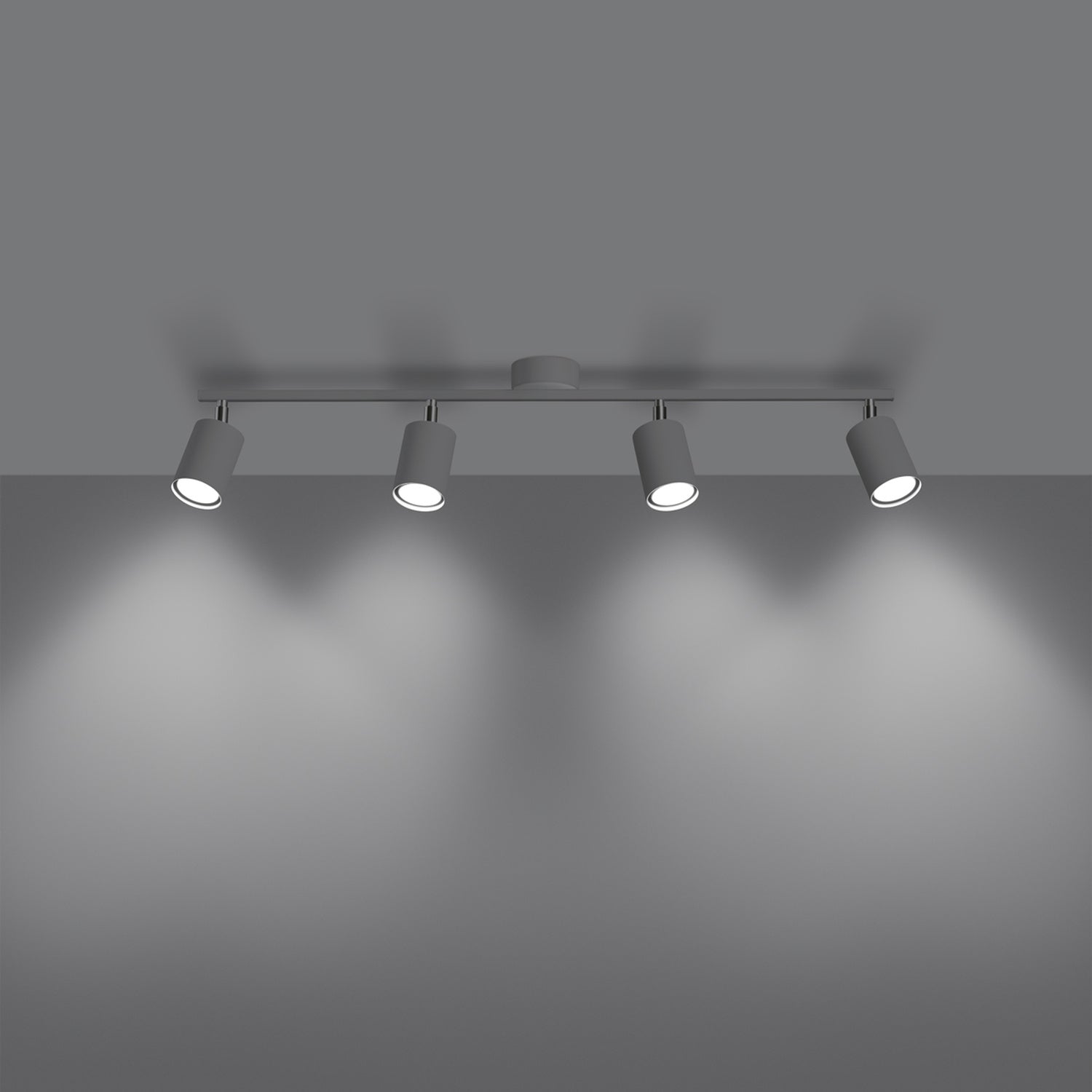 Plafonnier Lemmi 4 acier blanc GU10, détail d'un spot orientable sur rotule chromée
