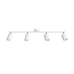Plafonnier Lemmi 4 acier blanc GU10, 4 spots cylindriques orientables sur une barre d'acier blanc, rotules chromées