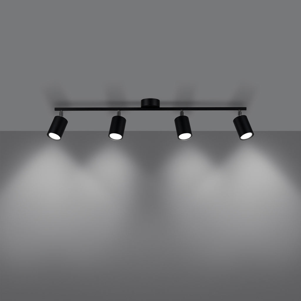 Plafonnier Lemmi 4 acier noir GU10 allumé, spots GU10 orientés