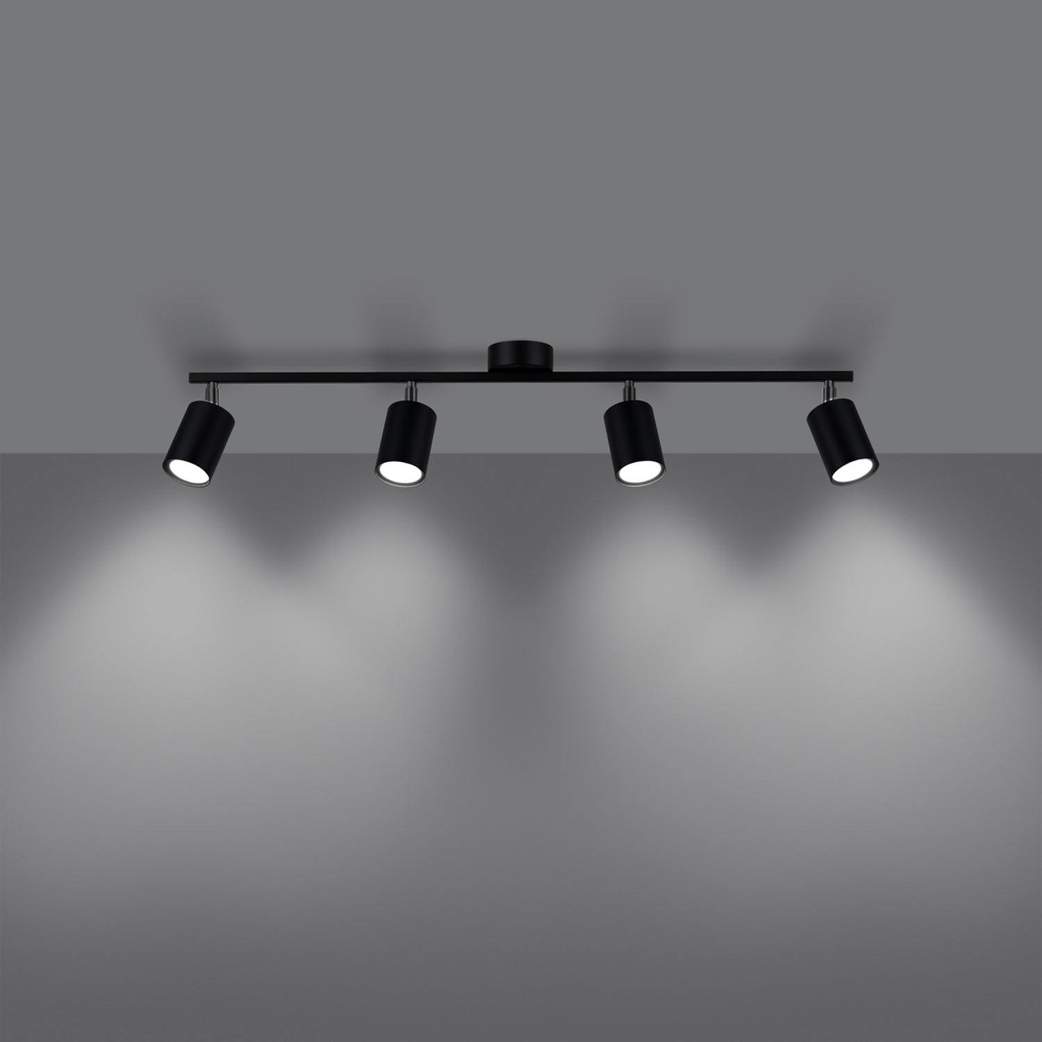 Plafonnier Lemmi 4 acier noir GU10 allumé, spots GU10 orientés