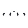 Plafonnier Lemmi 4 acier noir GU10, 4 spots cylindriques orientables sur barre d'acier noir à rotules chromées
