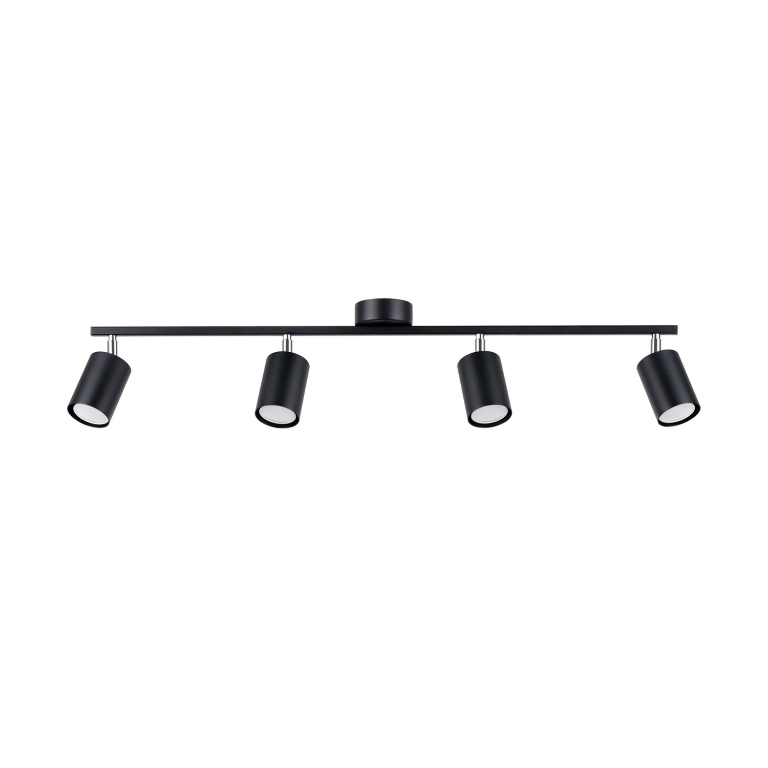 Plafonnier Lemmi 4 acier noir GU10, 4 spots cylindriques orientables sur barre d'acier noir à rotules chromées