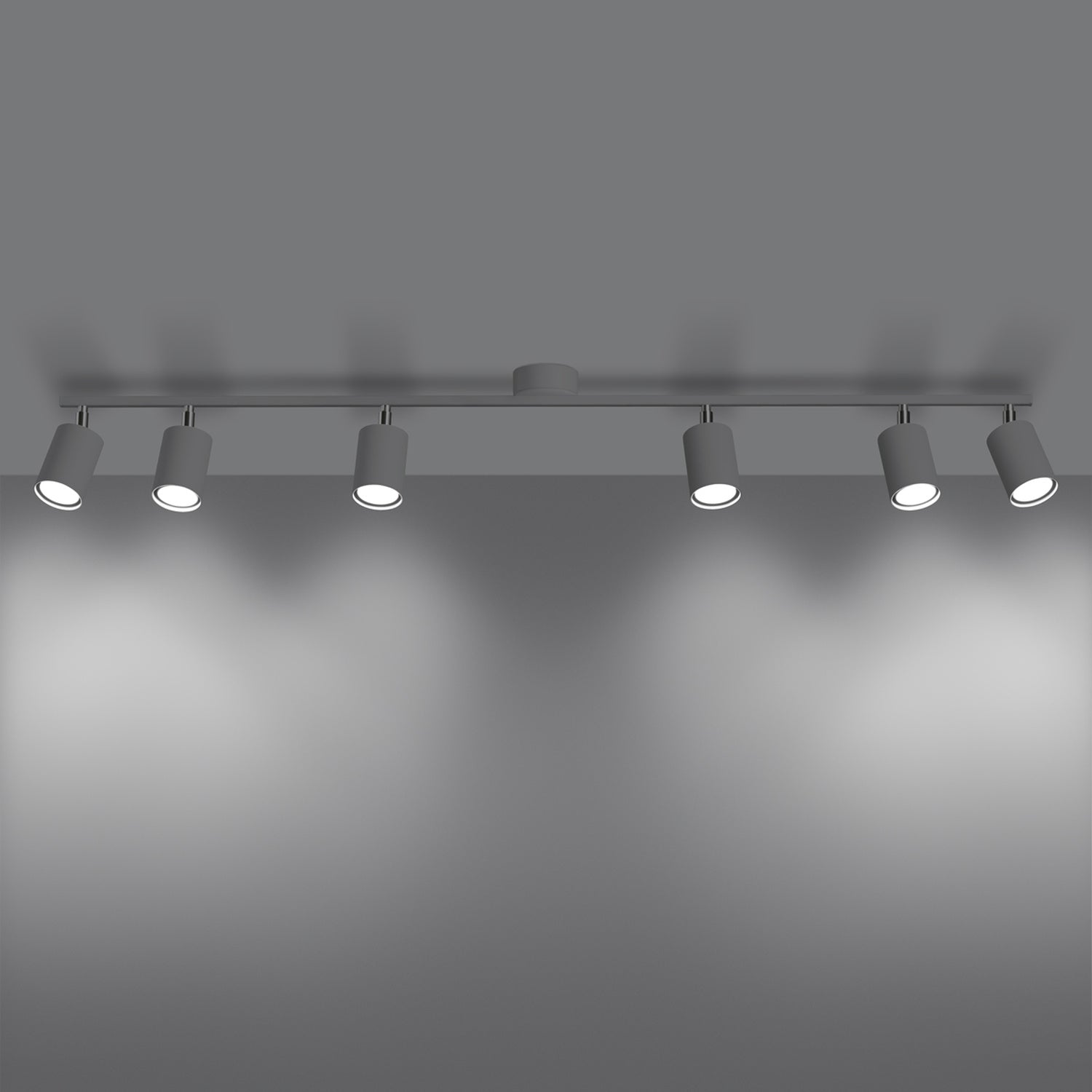 Plafonnier Lemmi 6 acier blanc GU10, détail d'un spot orientable sur rotule chromée