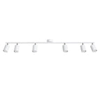Plafonnier Lemmi 6 acier blanc GU10, 6 spots cylindriques orientables sur une barre d'acier blanc, rotules chromées