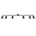 Plafonnier Lemmi 6 acier noir GU10, 6 spots cylindriques orientables sur barre d'acier noir à rotules chromées