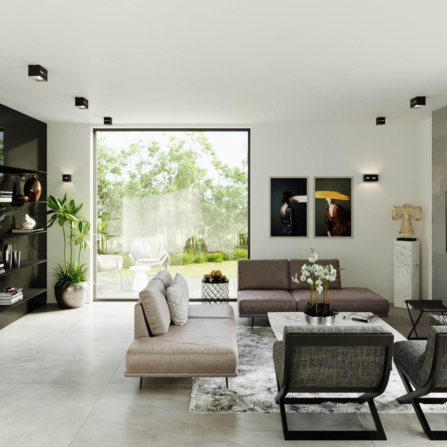 Plafonnier Lobo noir au plafond d'un intérieur