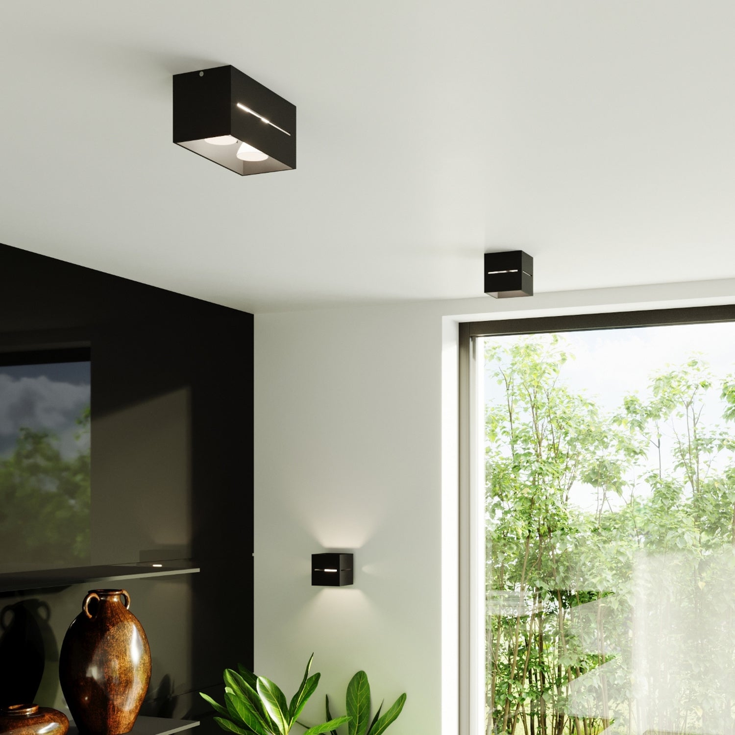 Plafonnier Lobo noir dans un intérieur lumineux