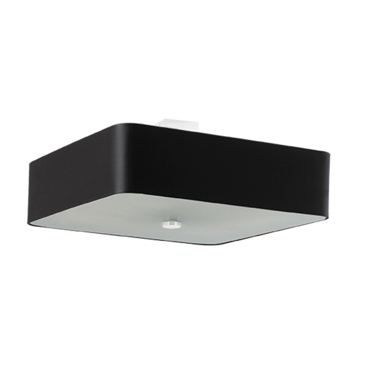 Plafonnier Lokko 55 en tissu noir, abat-jour carré au plafond, vue de face