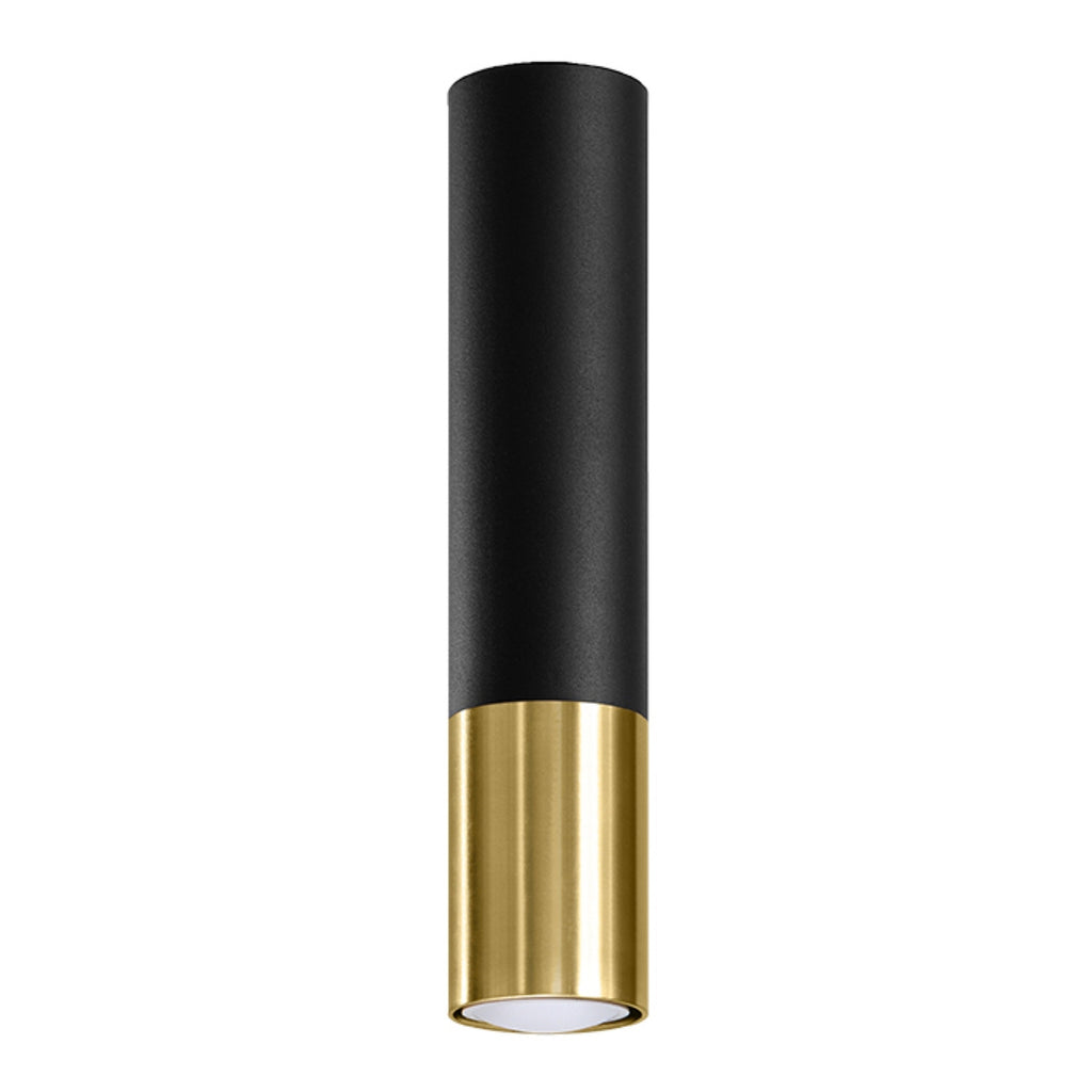 Plafonnier Loopez acier noir et doré, tube à embout doré