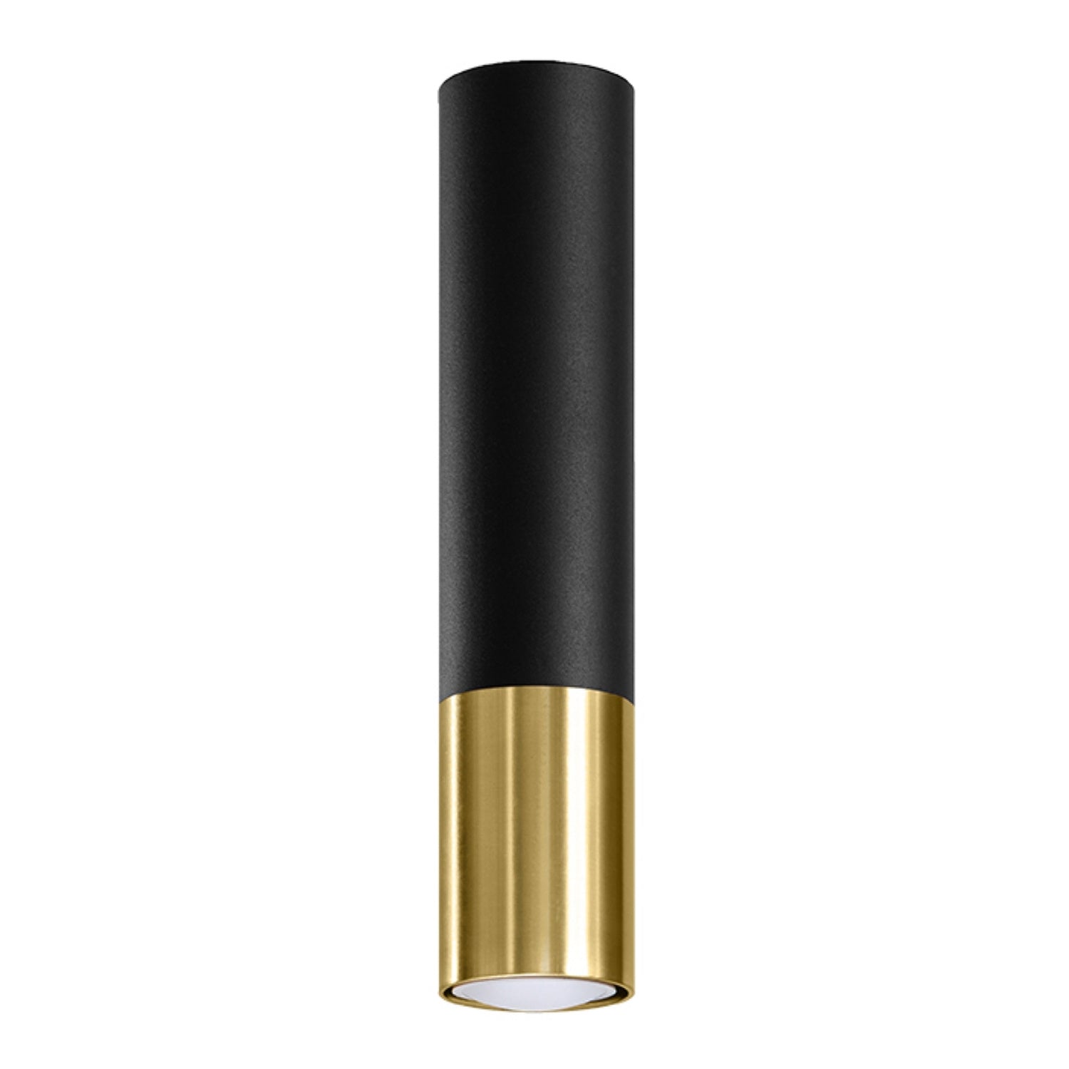 Plafonnier Loopez acier noir et doré, tube à embout doré