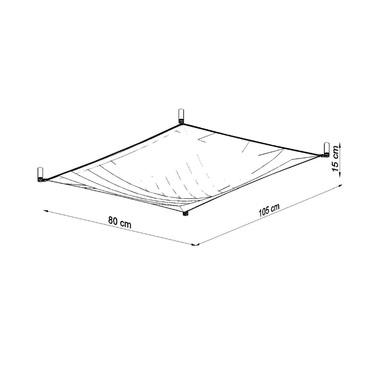Schéma coté du plafonnier Luna 1 longueur 105 cm largeur 80 cm hauteur 15 cm