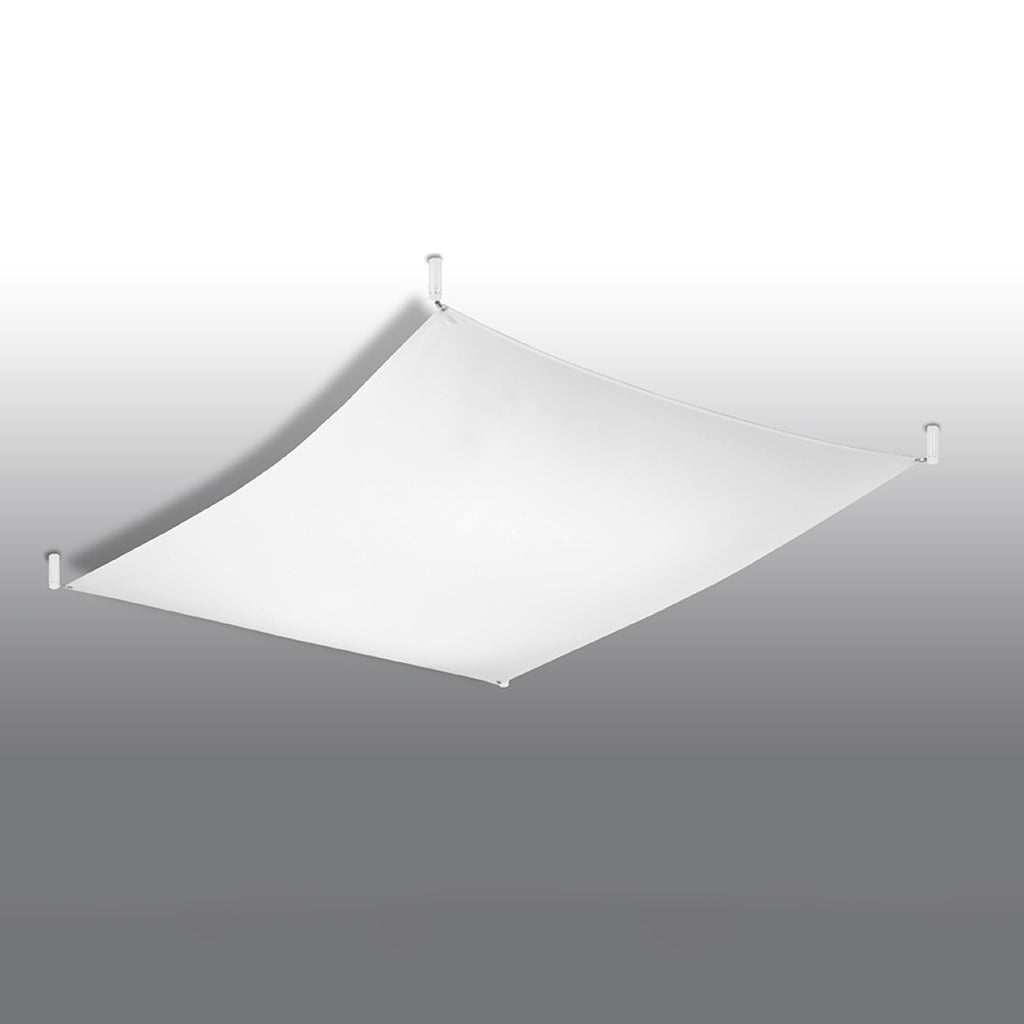 Plafonnier Luna 3 en tissu blanc, angle montrant la courbe de la toile tendue
