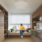 Plafonnier Luna 4 en tissu blanc tendu au plafond d'un intérieur contemporain