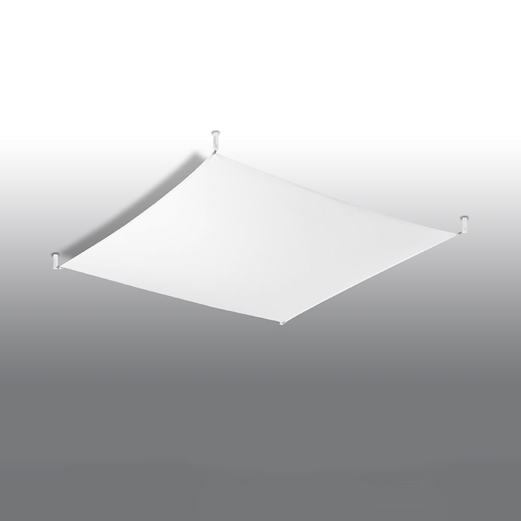 Plafonnier Luna 4 en tissu blanc, angle montrant la courbe de la toile tendue