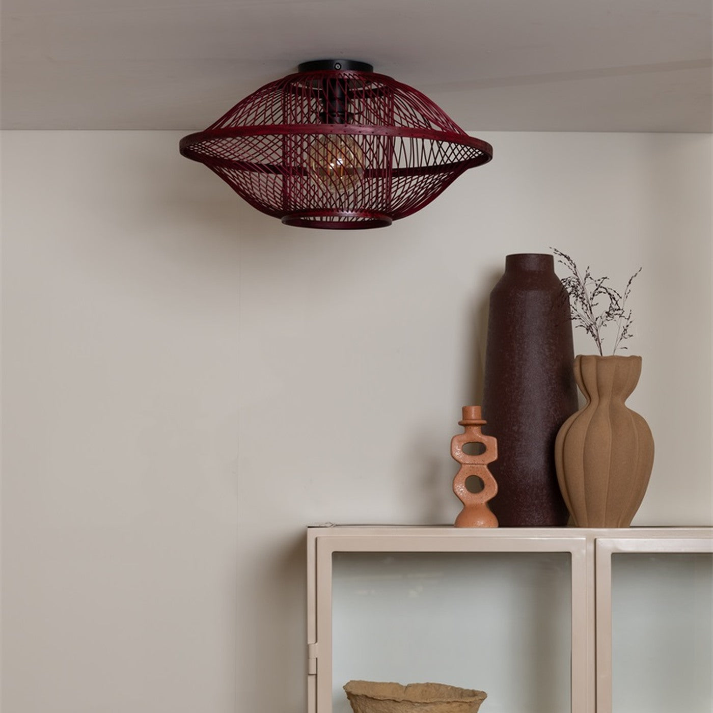 Plafonnier Maui bambou bordeaux 50 cm E27, vue 2