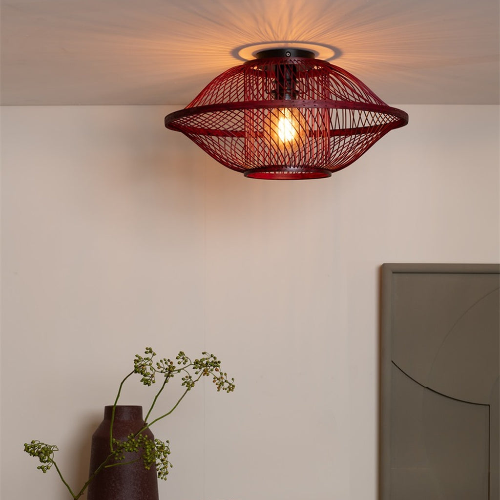 Plafonnier Maui bambou bordeaux 50 cm E27, vue 5