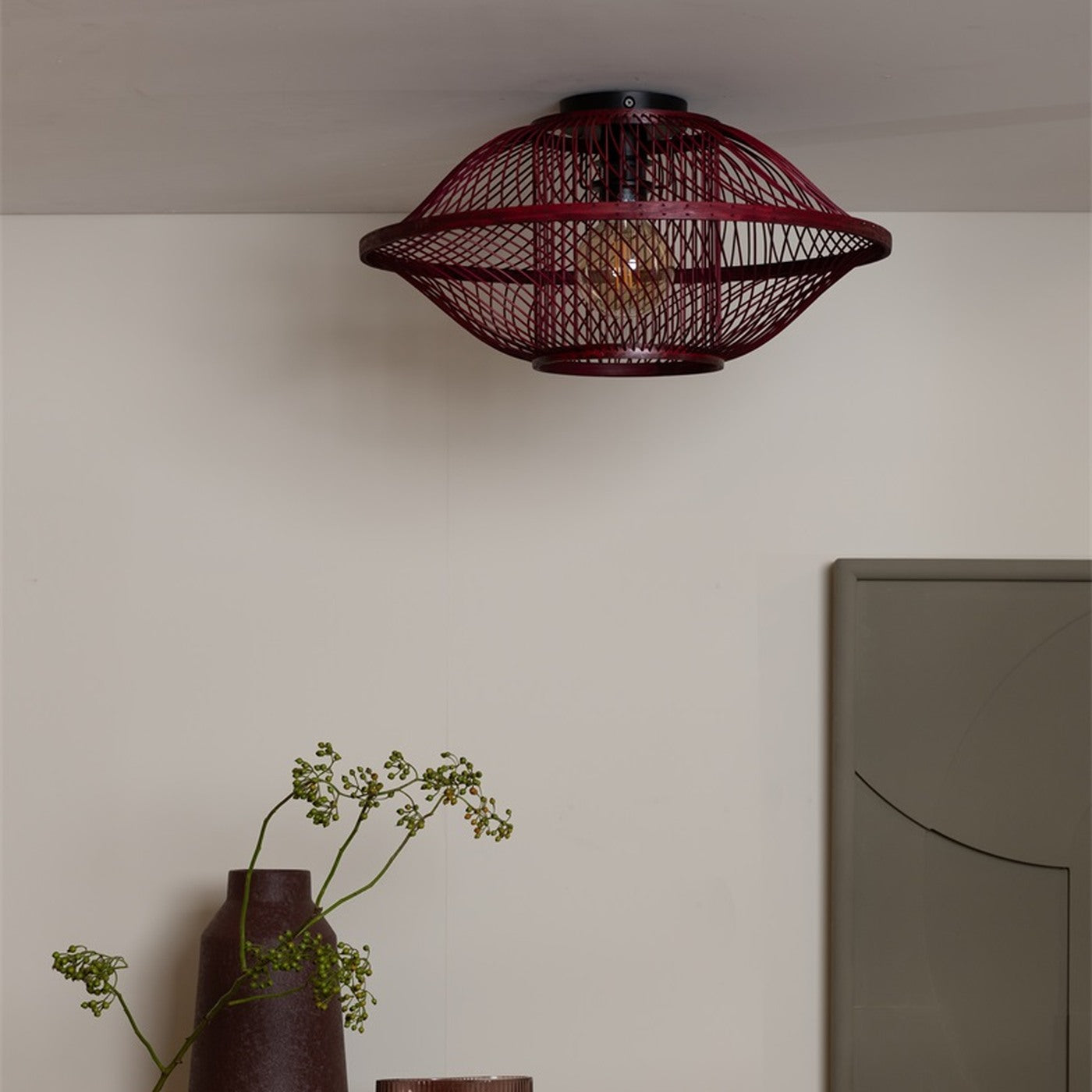 Plafonnier Maui bambou bordeaux 50 cm E27, vue 6