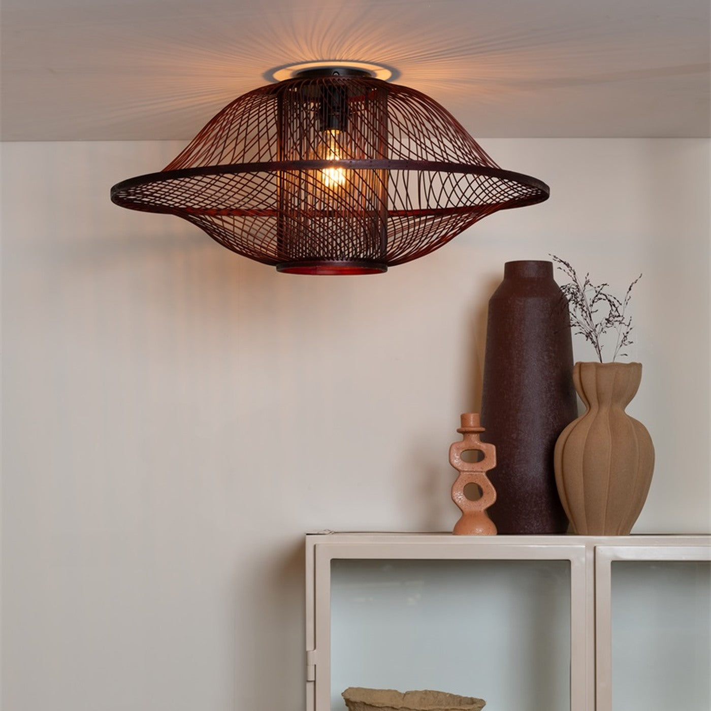Plafonnier Maui bambou bordeaux 70 cm E27, vue 2