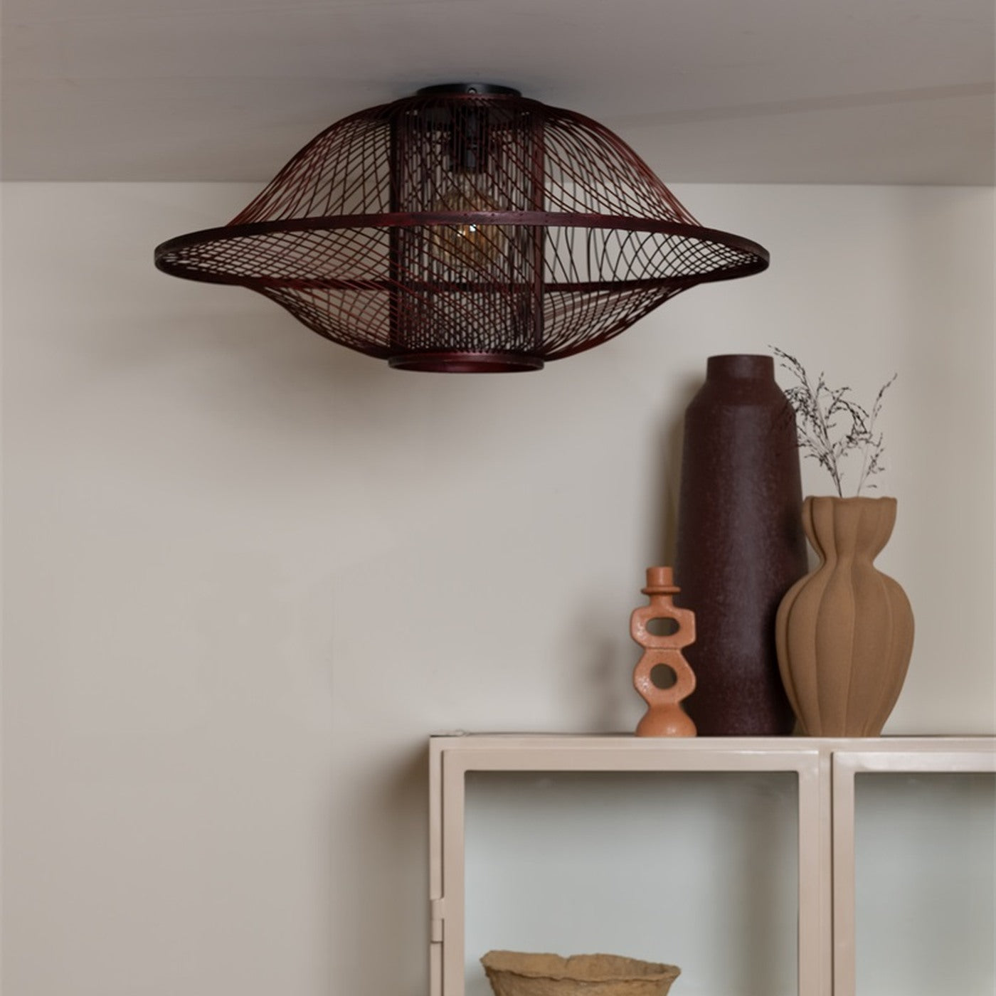 Plafonnier Maui bambou bordeaux 70 cm E27, vue 3