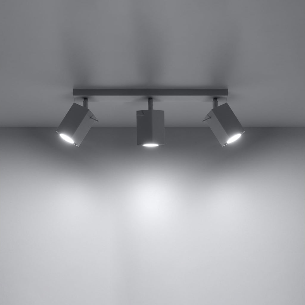Détail des têtes carrées orientables du plafonnier Merida 3 acier blanc, douille GU10