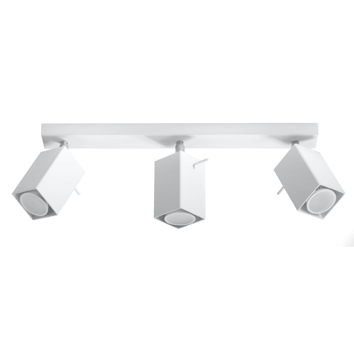 Plafonnier Merida 3 spots métal blanc trois têtes de section carrée orientables sur une barre de 45 cm
