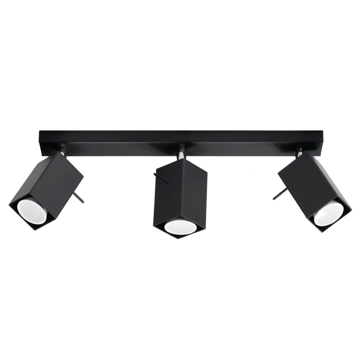 Plafonnier Merida 3 spots métal noir trois têtes de section carrée orientables sur une barre de 45 cm