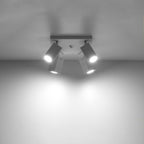 Détail des têtes carrées orientables du plafonnier Merida 4 acier blanc, douille GU10