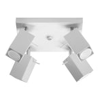 Plafonnier Merida 4, quatre spots orientables à tête carrée en acier blanc
