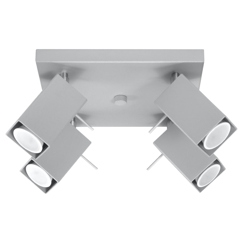 Plafonnier Merida 4, quatre spots orientables à tête carrée en acier gris