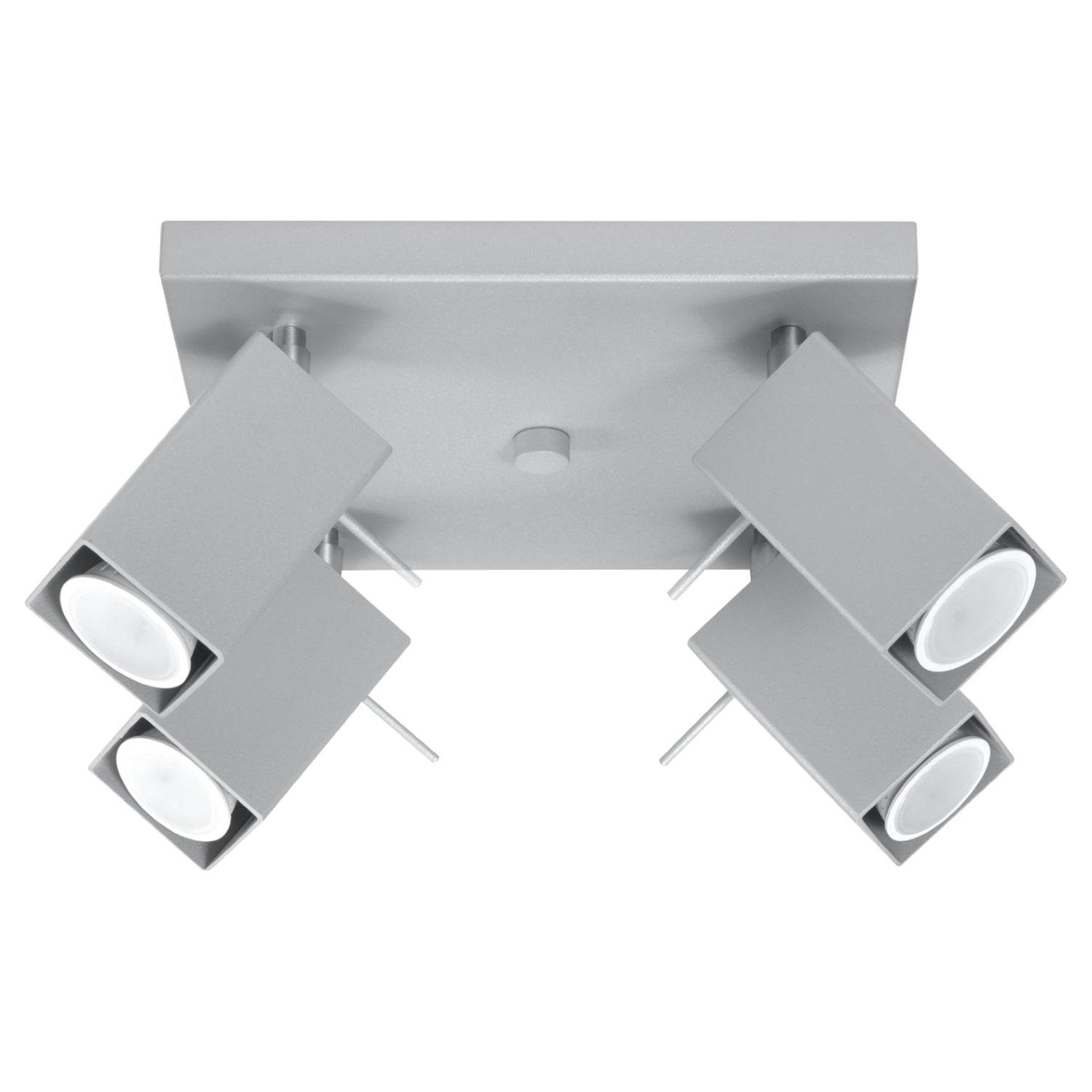 Plafonnier Merida 4, quatre spots orientables à tête carrée en acier gris