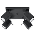 Plafonnier Merida 4, quatre spots orientables à tête carrée en acier noir