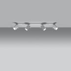 Détail des spots à tête carrée du plafonnier Merida rampe 4 spots acier blanc, douille GU10