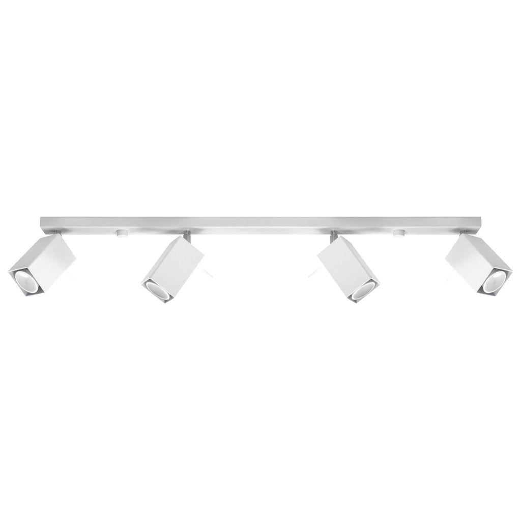 Plafonnier Merida rampe de 4 spots à tête carrée orientables en acier blanc sur une barre