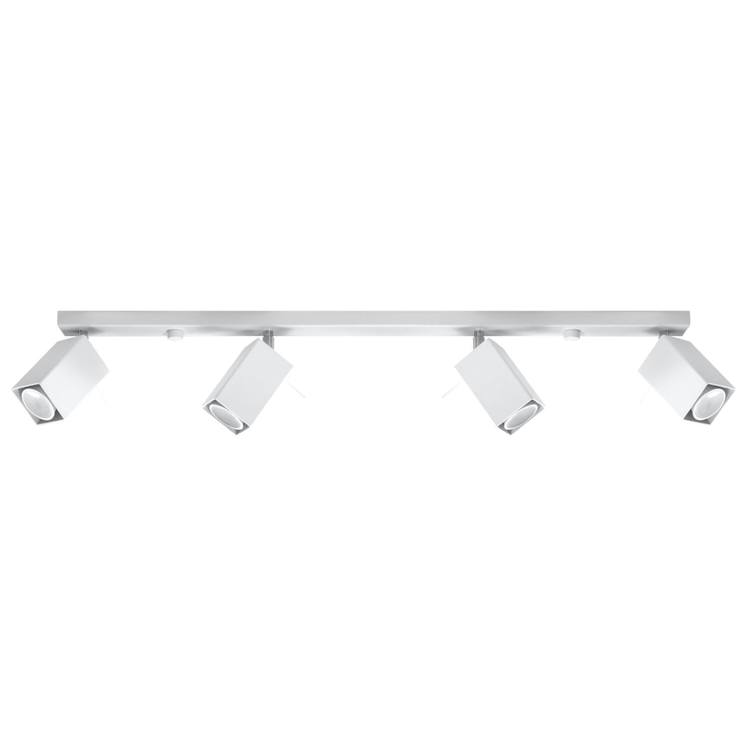Plafonnier Merida rampe de 4 spots à tête carrée orientables en acier blanc sur une barre