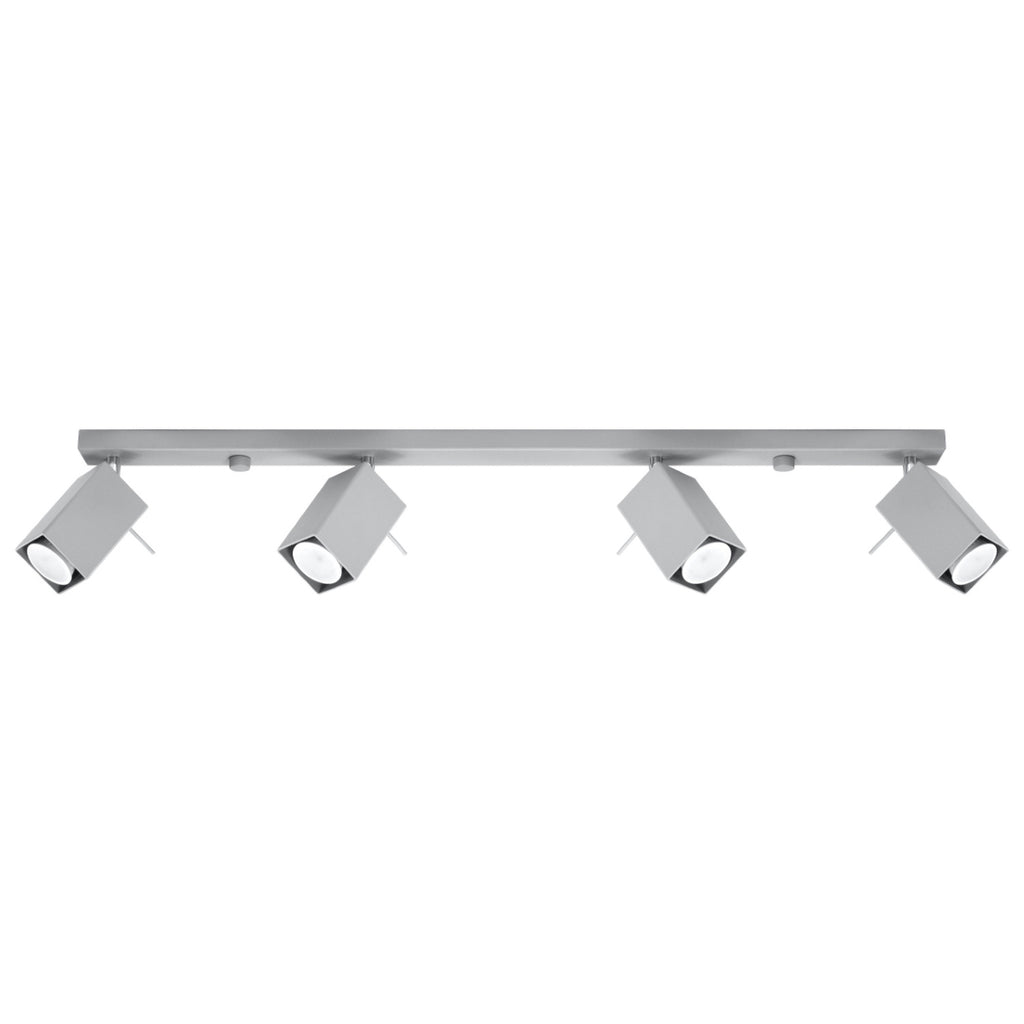 Plafonnier Merida rampe de 4 spots à tête carrée orientables en acier gris sur une barre