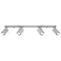 Plafonnier Merida rampe de 4 spots à tête carrée orientables en acier gris sur une barre