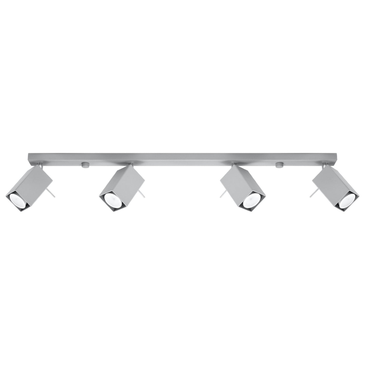Plafonnier Merida rampe de 4 spots à tête carrée orientables en acier gris sur une barre