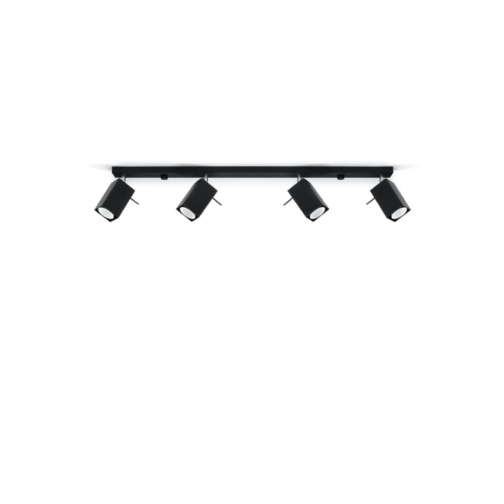 Plafonnier Merida rampe 4 spots acier noir GU10, vue de profil